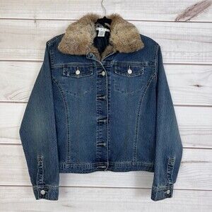 CAbi Demin Jacket Detachable Rabbit Fur Collar, Size M
